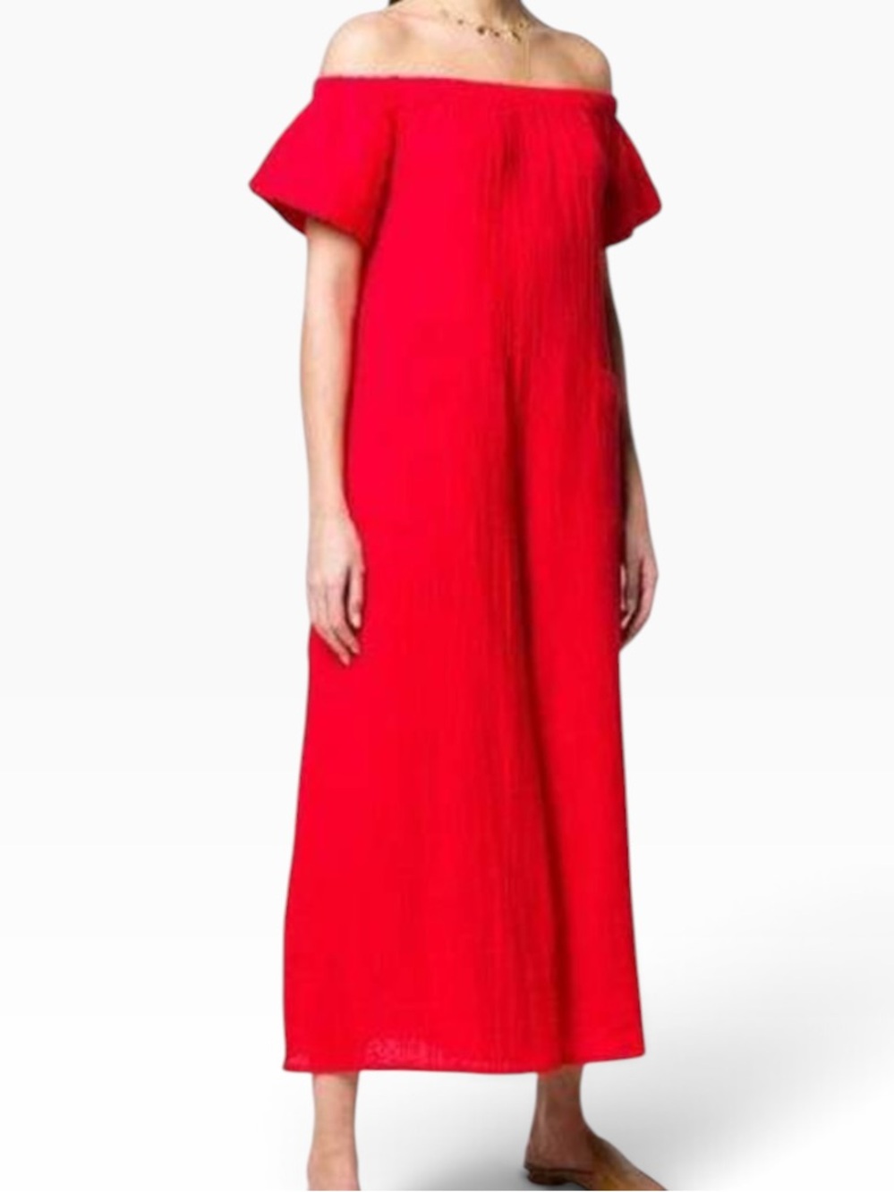 Mara Hoffman Off the Shoulder Red Cotton Gauze "Blanche" Jumpsuit XS